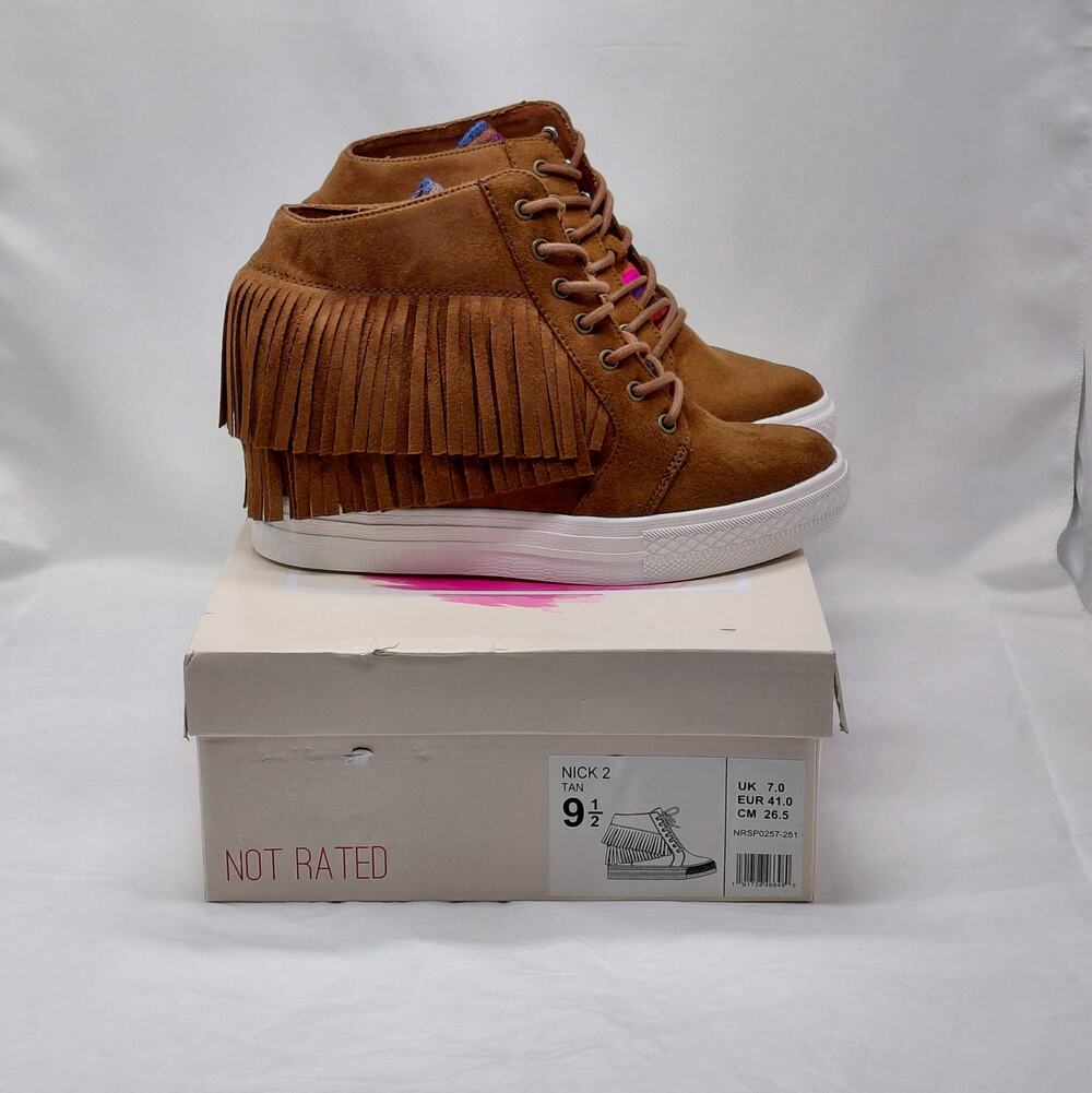 Womens Fringe Wedge Sneaker Booties Size 9.5 Brown Y2K Boho Western Not Rated